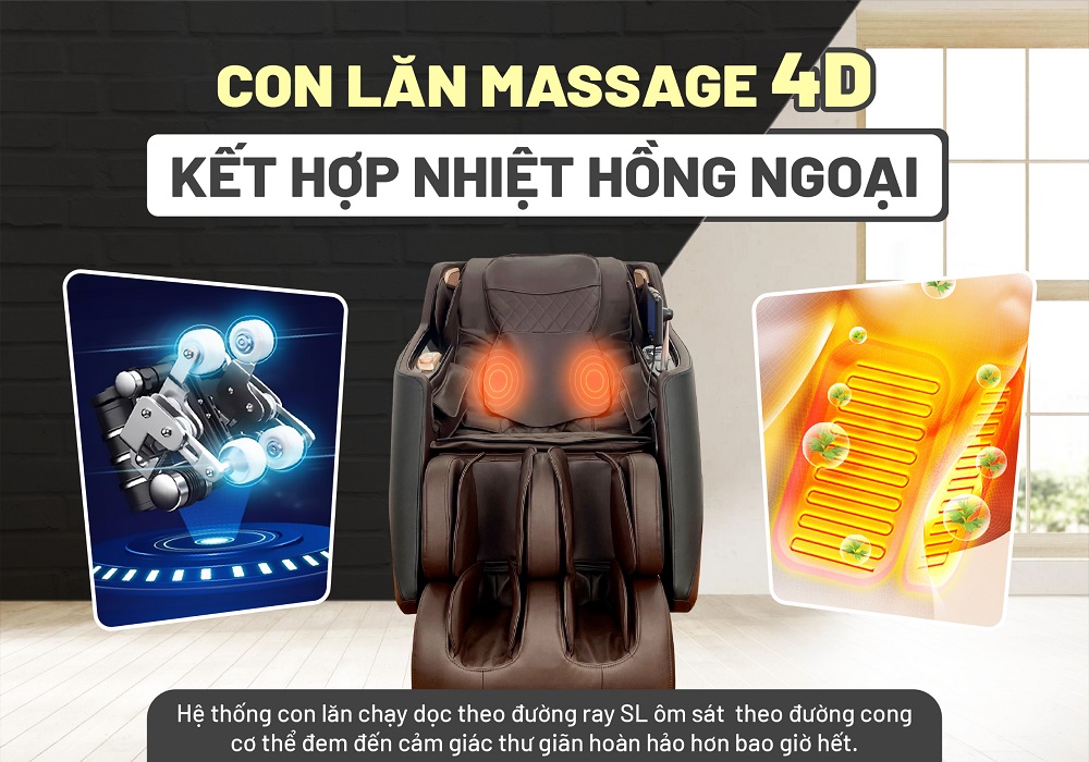 Con lăn massage 4D kết hợp với nhiệt hồng ngoai tại lưng